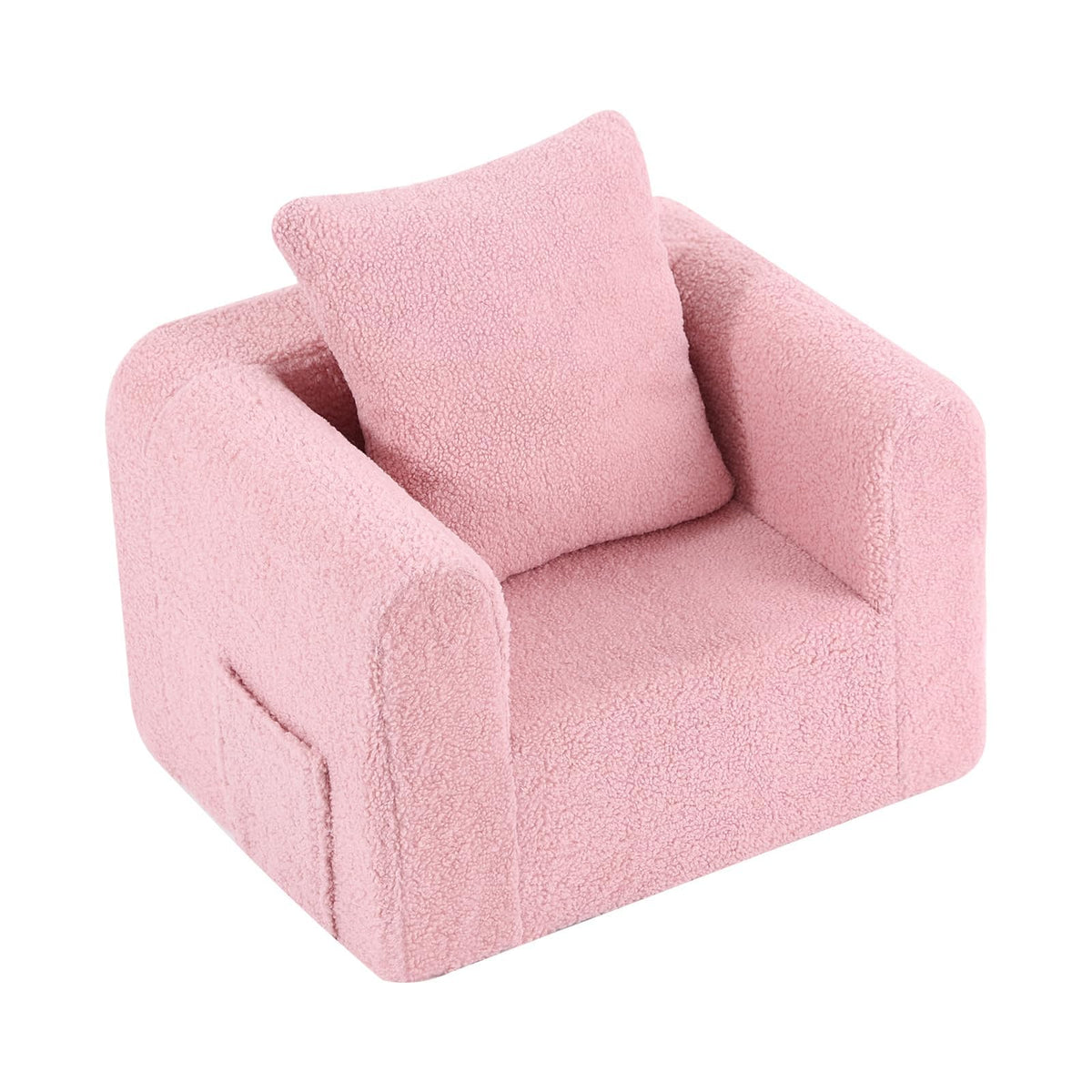 Welnow Kids Sofa with Pillow, Cozy Toddler Chair Soft Foam Seat for Reading, Children's Couch with Armrest Lightweight Comfy Kids Furniture for Bedroom, Playroom for Boys and Girls, Sherpa Pink