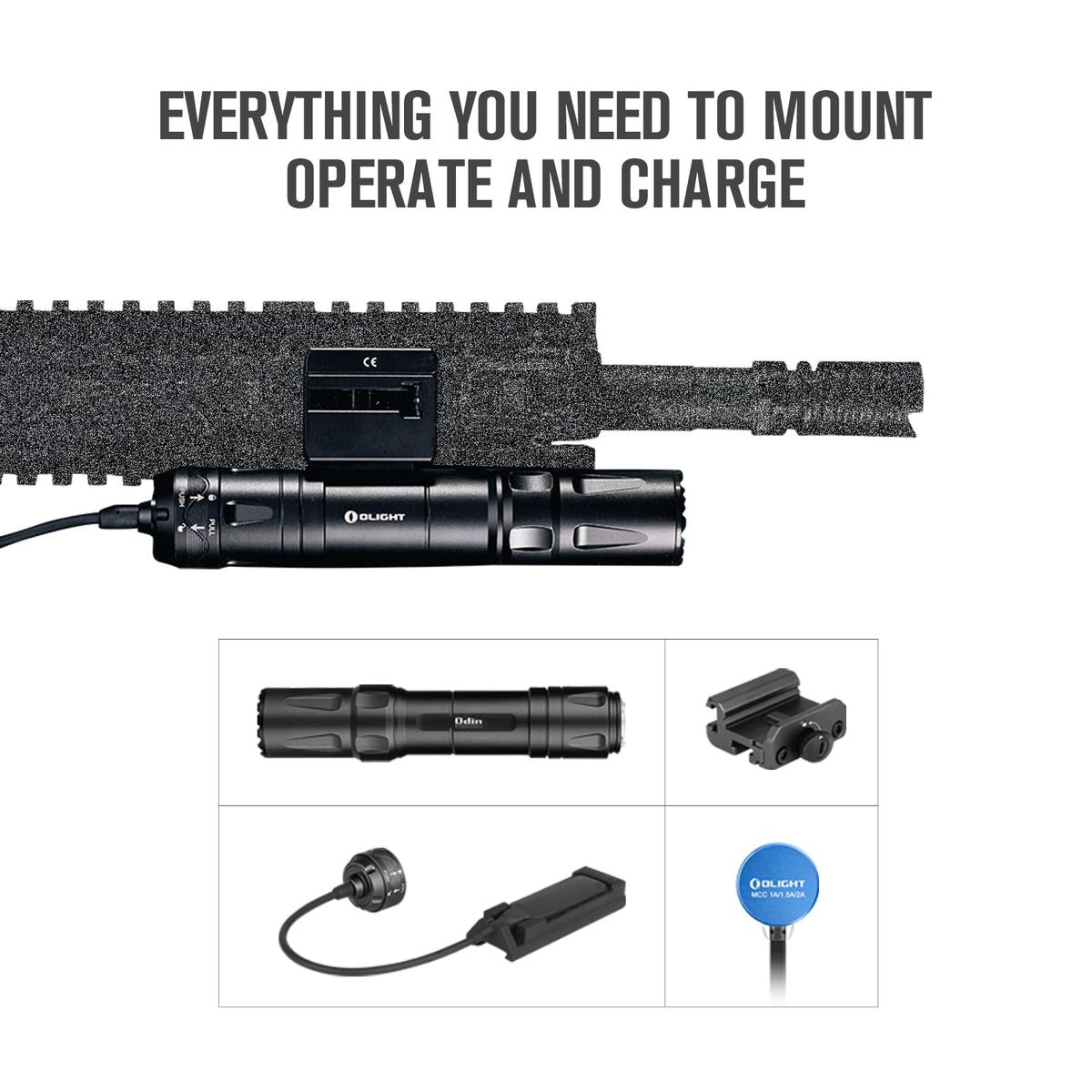 OLIGHT Odin 2000 Lumens Picatinny Rail Mounted Rechargeable Tactical Flashlight with Remote Pressure Switch, 300 Meters Beam Distance, Powered by Battery(Black)