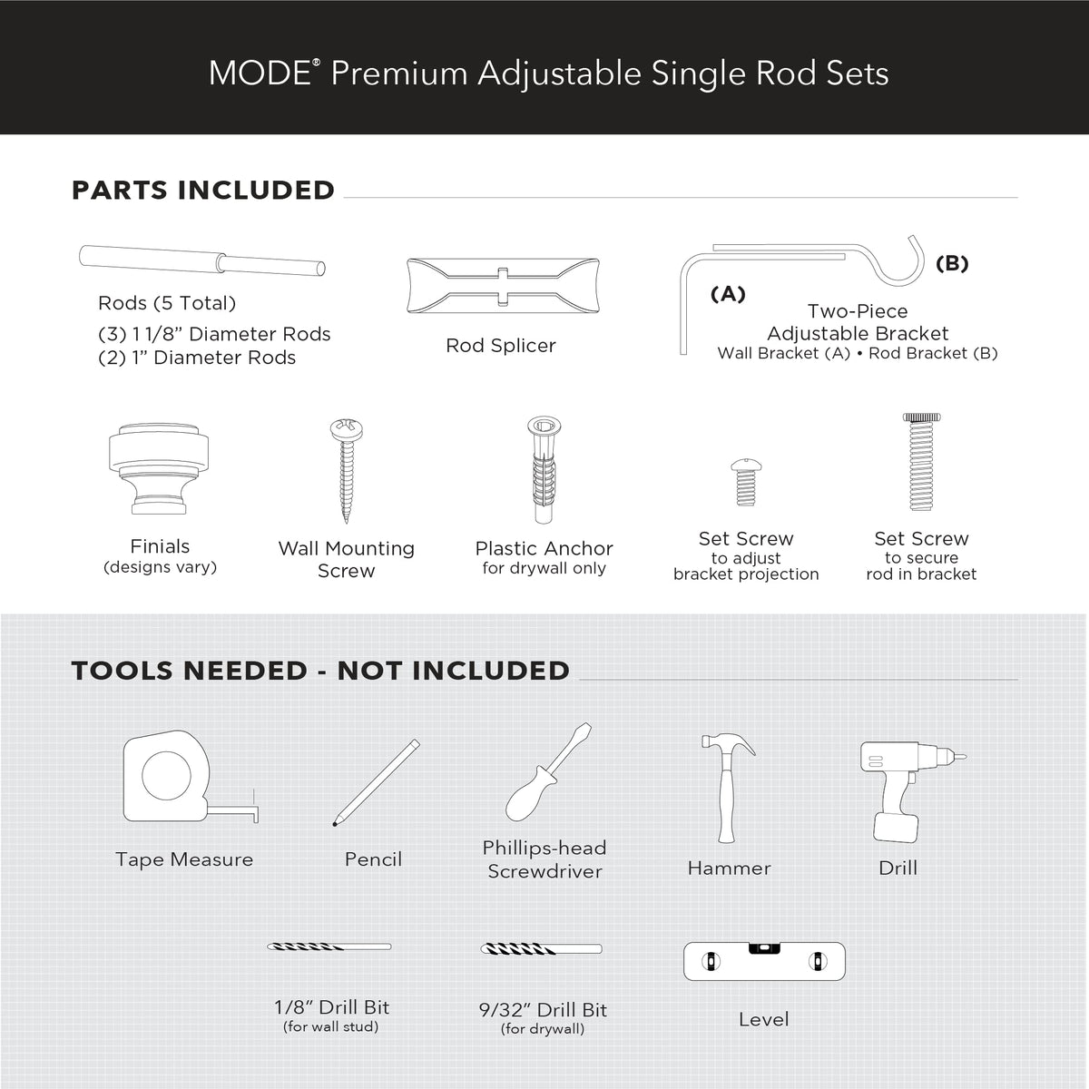 MODE Premium Collection 1 1/8" Diameter Curtain Rod Set with Brilliant Doorknob Curtain Rod Finials and Steel Wall Mounted Adjustable Curtain Rod, Fits 144” to 240” Windows, Brushed Gold