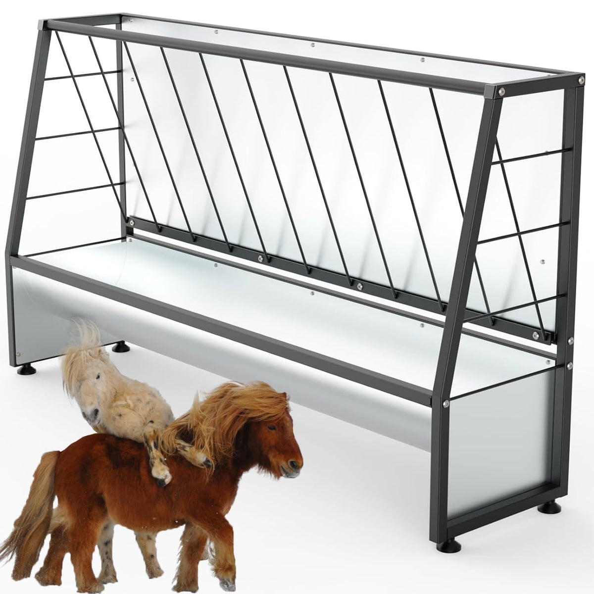 BUYYAH 4 Ft Pasture Hay Feeder Black, Livestock Hay Feeder, Outdoor Hay Feeder for Sheep, Goats, Pony and Miniature Horses