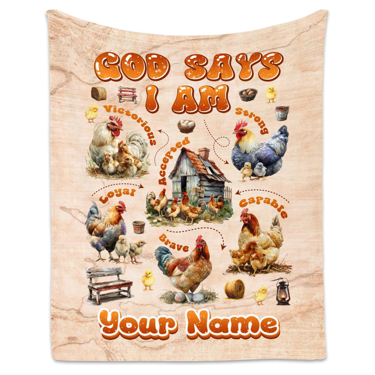 Custom Chicken Blanket with Name, Chicken Gifts for Women & Kids, Inspirational Fleece Throw Blanket, 50"x60"