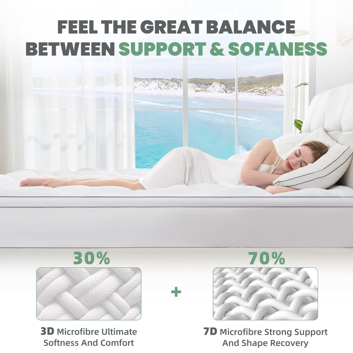 BDEUS Twin Mattress Pad, Extra Thick 1450GSM Mattress Topper, Four Leaf Clover Soft Mattress Protector Cover with 21" Deep Pocket for Back Pain Relief, 3D+7D Down Alternative Fill Overfilled, White