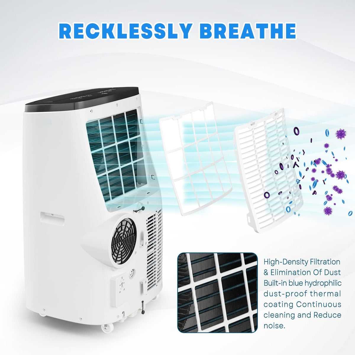 Garvee 14000 BTU Portable Air Conditioner for Rooms up to 750 Sq. Ft, 3-in-1 AC Unit with Cooling, Dehumidifier & Fan, 3 Fan Speeds, Auto Swing, 24H Timer, Energy-Saving, Remote & Window Kit, Gray