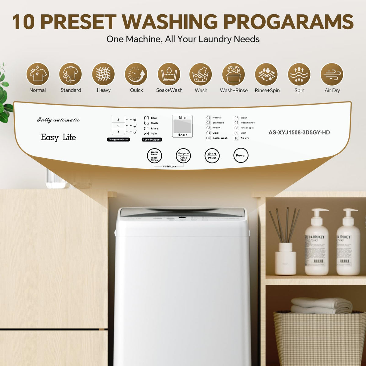 KMFurnila Portable Washing Machine, 1.06 Cu.Ft. Full-Automatic Laundry Machine with Child Safety Lock, 10 Wash Cycles & 3 Water Levels, 7.7 LBS Compact Washer for Apartment Dorm RV Camping, White