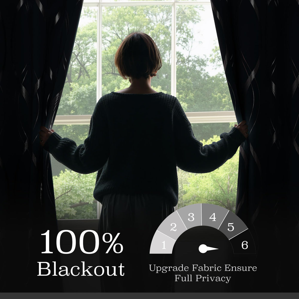 NICETOWN 100% Blackout Curtains Panels for Living Room, Greyish Blue, 52" Wide x 84" Long, 2 Panels, Sound Reducing Thermal Insulated Wave Line Foil Print Design Curtains for Patio Sliding Glass Door
