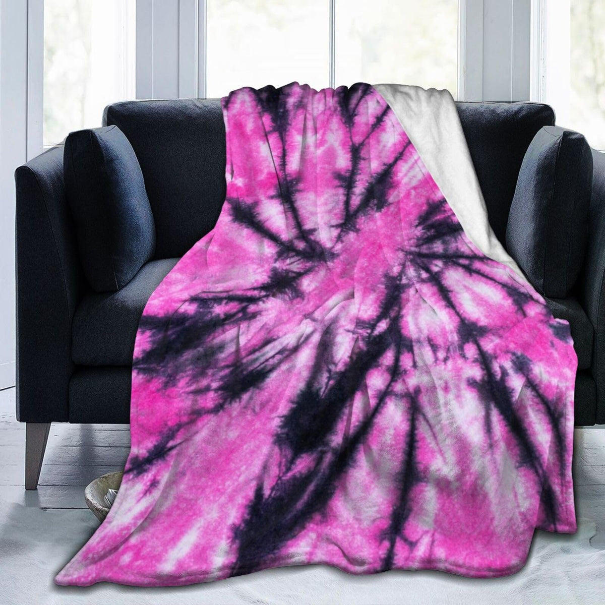 Gbuzozie Pink and Black Tie Dye Fleece Blanket Lightweight Ultra-Soft Throw Blanket for Sofa Couch Bed Camping Travel - Super Soft Cozy Microfiber Blanket 60"X50"