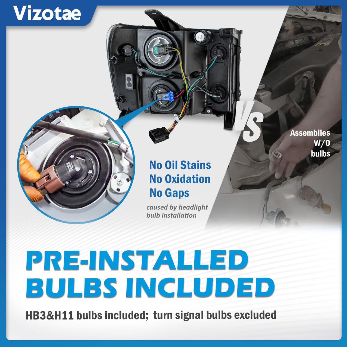 Vizotae Headlights for 2007-2013 GMC Sierra 1500/2007-2014 Sierra 2500 HD 3500 HD Headlamp Replacement, High/Low Beam W/Bulbs, Driver & Passenger Side