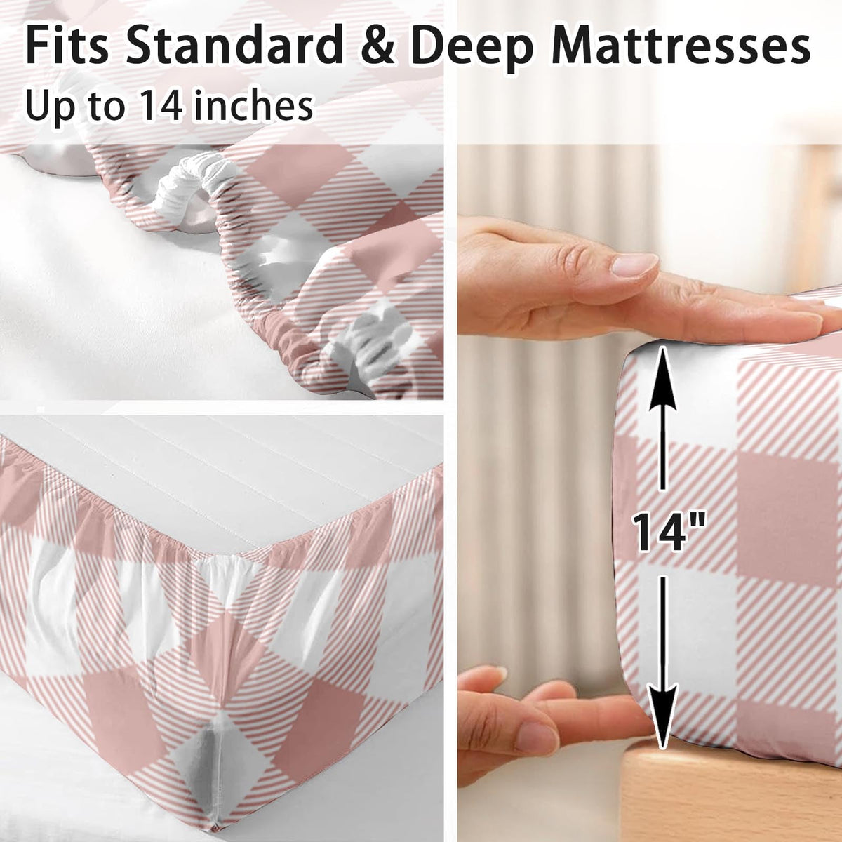 Pamnest Full Size Bed Sheet Sets, Valentine Gingham Buffalo Plaid Soft Microfiber 4 Pcs Bedding Sets for Kids and Adults Bedroom Bed Decor, Pink Cute Love Flat, Fitted Sheet and 2 Pillowcases