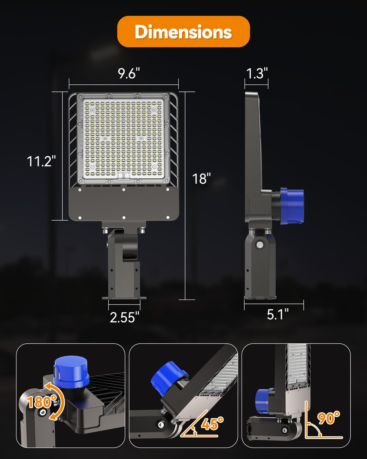 300W LED Parking Lot Lights 75000LM Street Light, 6000K Dusk to Dawn Outdoor Lights Commercial Area Lighting for Parking Lot Street Roadways Driveways Warehouse Factory 13 Years Lifespan, 2 Pack