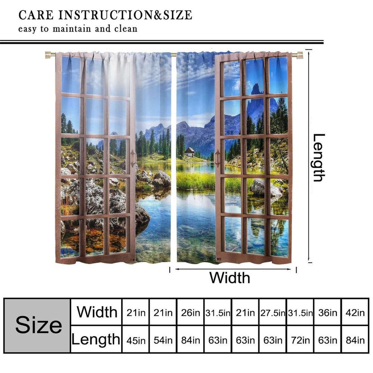 Forest Landscape Curtains,Wooden Window Nature Scenery Mountain Waterfalls Landscape Rustic Farmhouse Style Print Window Drapes For Bedroom Living Room Kitchen Decor,2 Panel Set,52x84 Inch Blackout