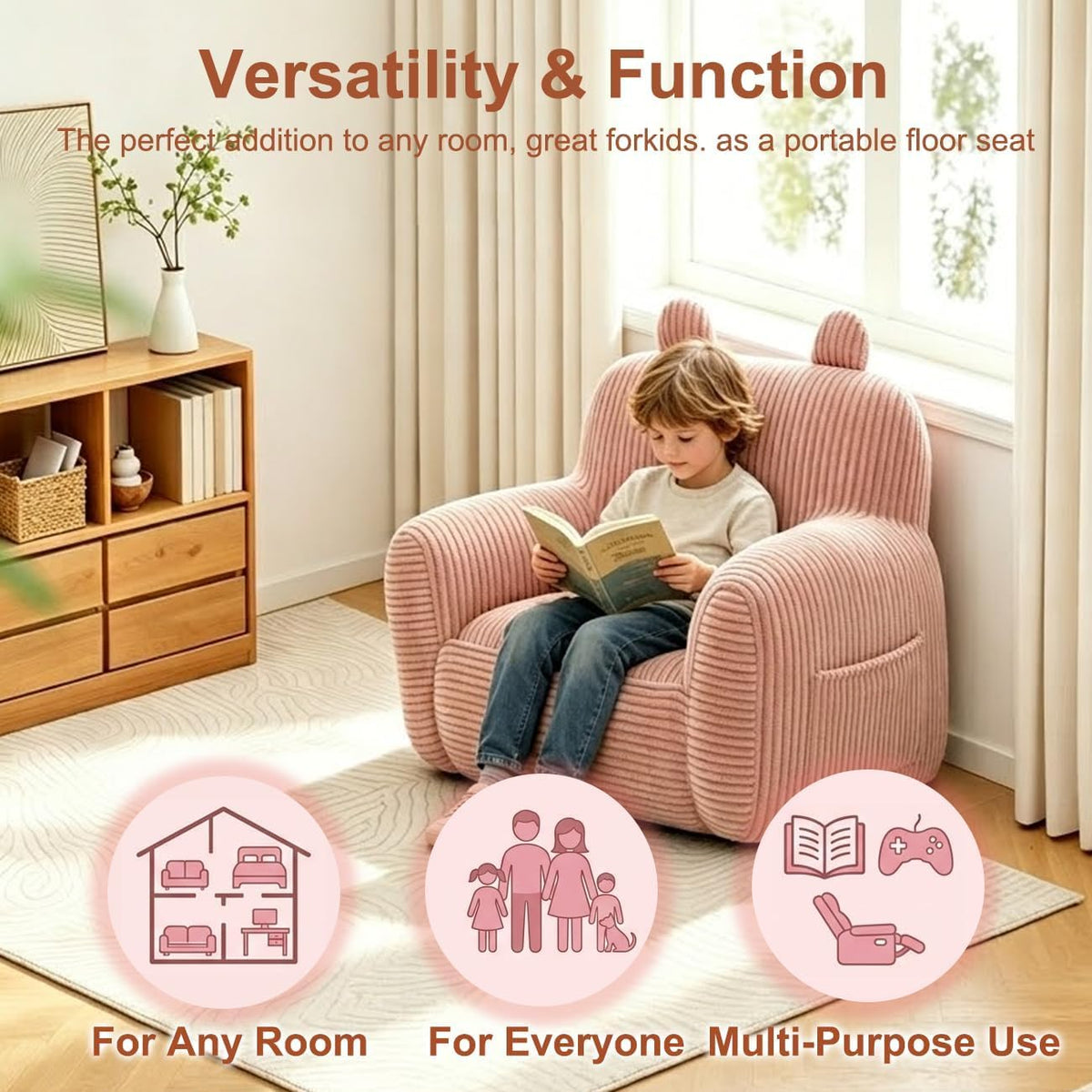 Kids Bean Bag Chair Sofa with Filler Stuffed Filling Memory Foam Lazy Comfy Chairs Boys Girls Gaming Reading Relaxing Cute Living Room Bedroom Cozy Pocket Floor Relaxing Sofa