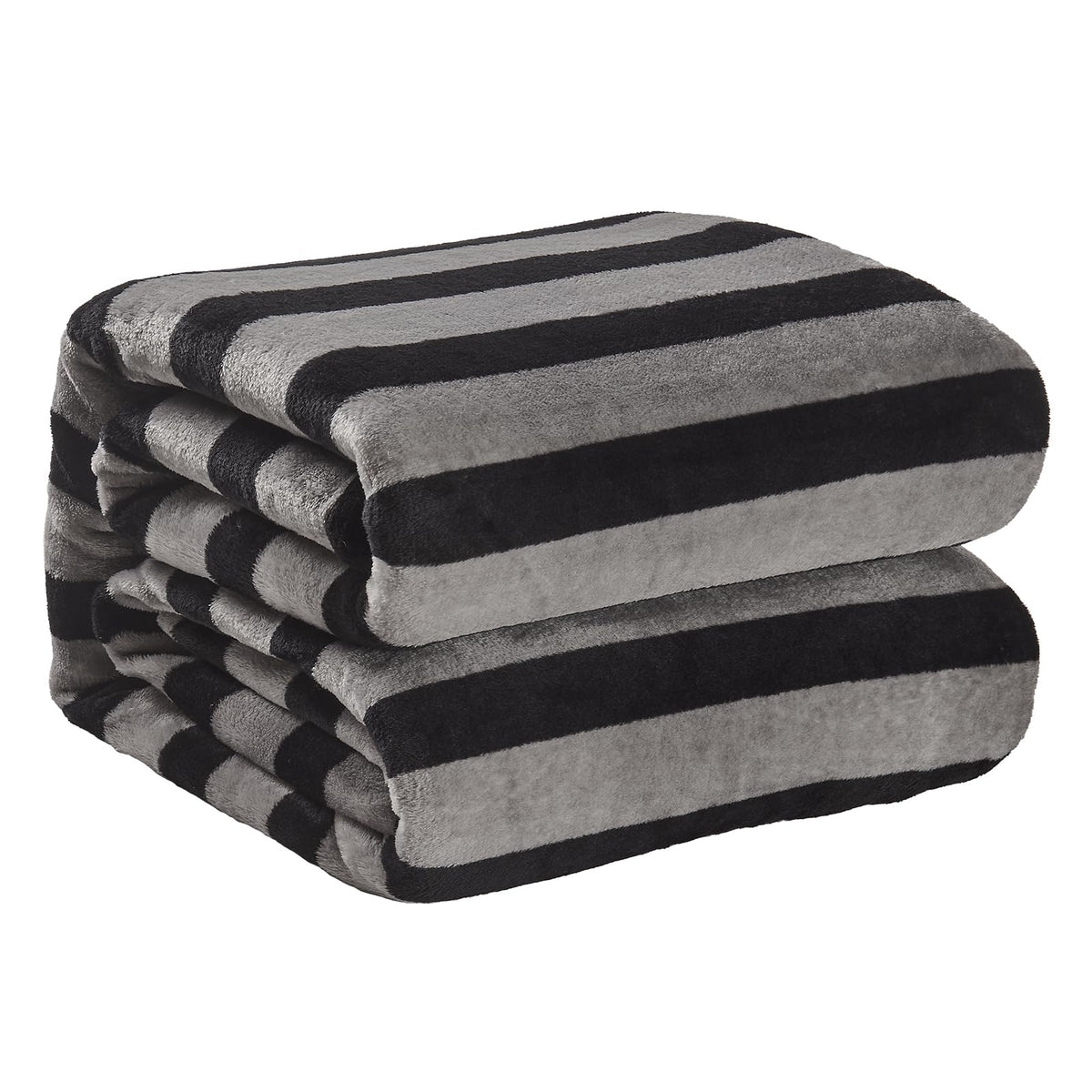 FY FIBER HOUSE Striped Flannel Throw Blanket - Soft Cozy Striped Blanket for Couch, Sofa, or Bed - 50"x60", Black Grey, All Season Use