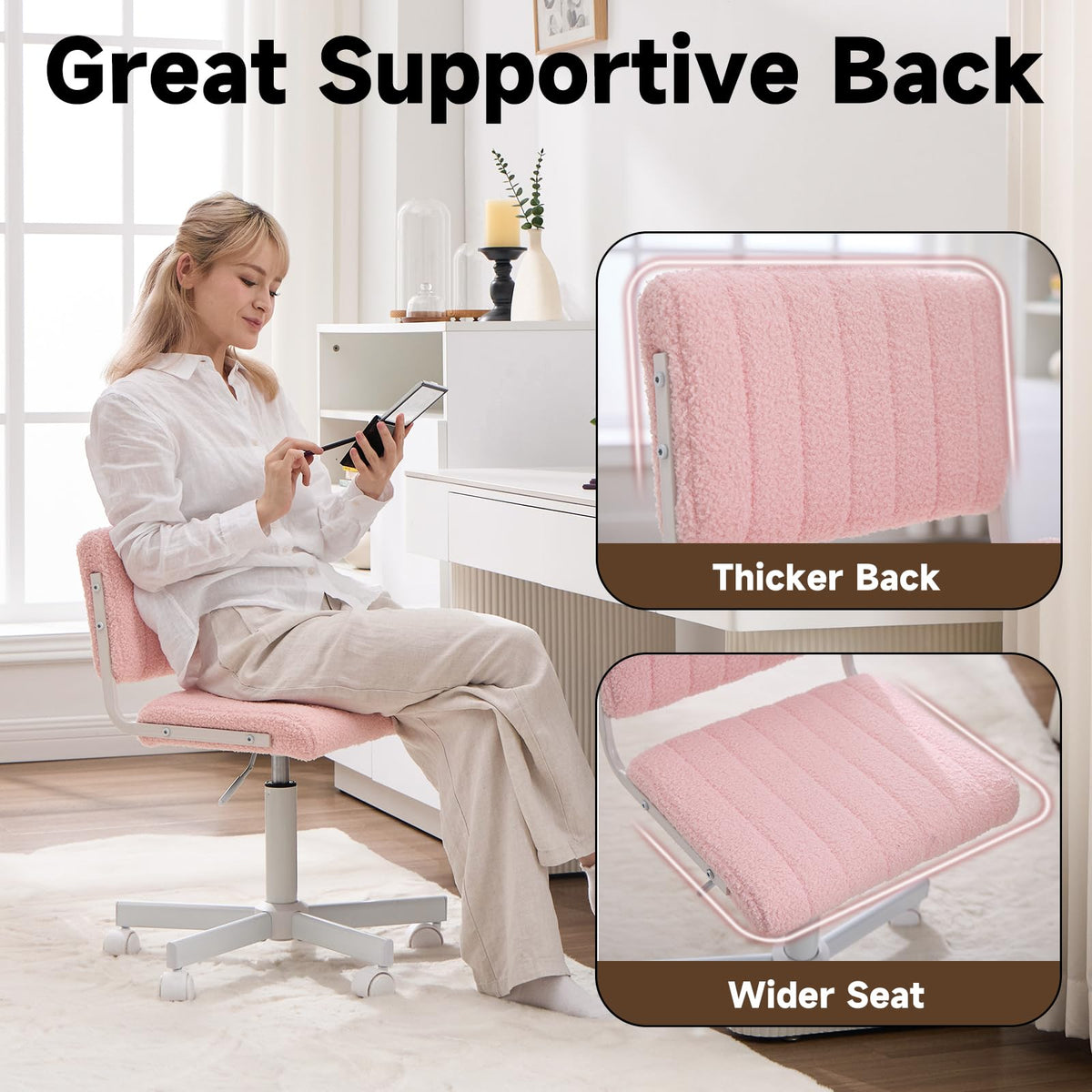 Manyday Office Chair Vanity Chair with Wheels l Comfy Desk Chair with Back