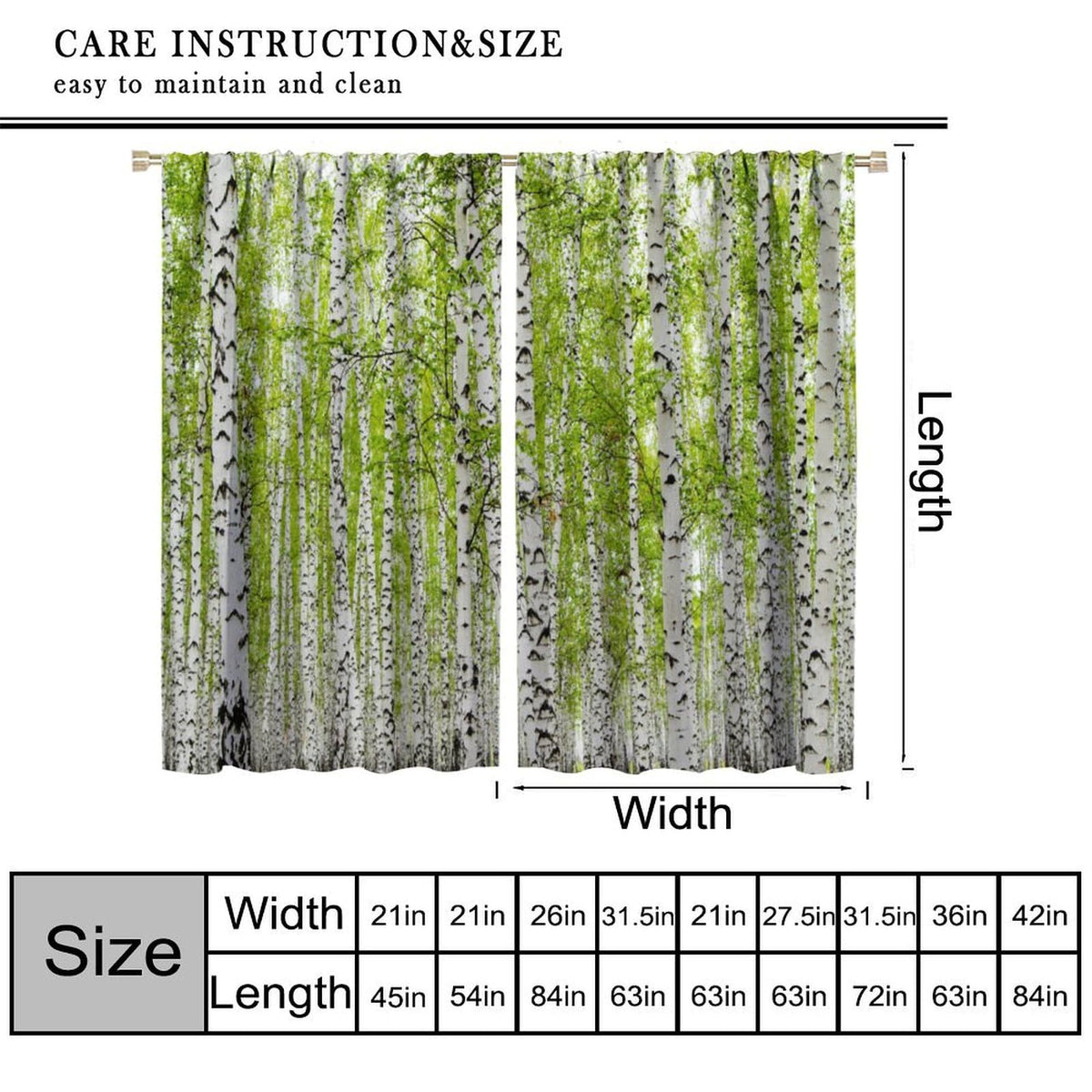 GoDazzling Rustic Farmhouse Birch Trees Curtains, Maple Leaves Forest Grove Wood Nature Spring Summer Scenery Window Drapes, for Living Room Bedroom 41" W X 45" L (No Blackout)