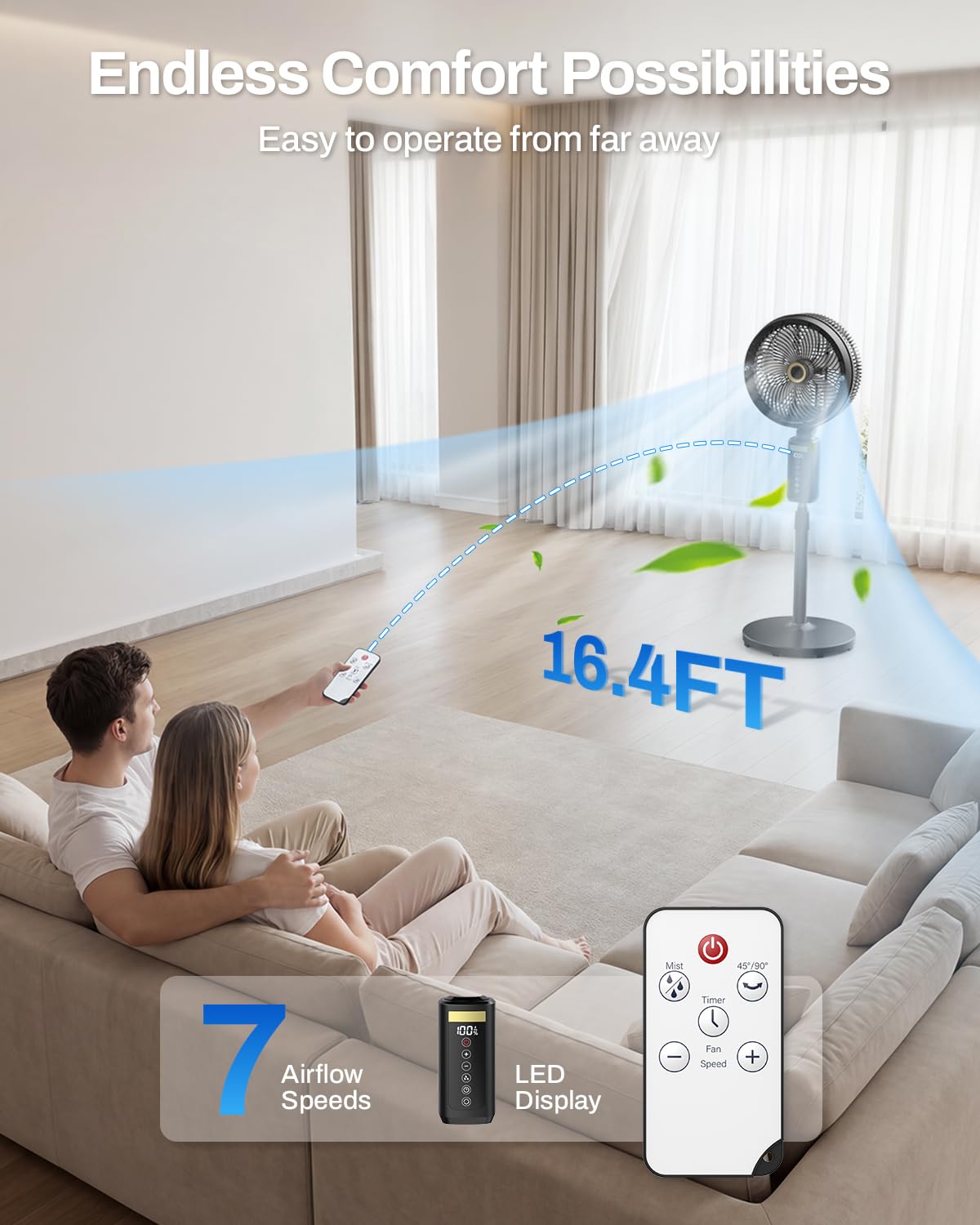 Outdoor Misting Fan with Water Pump, 30000mAh 12-Inch Outside Water Cooling Mister Fan for Patios Bedroom, Portable Standing Oscillating Fan with Mist System, Pedestal Fans with Remote/Spray/Timer