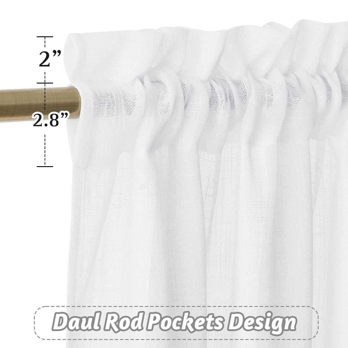 RYB HOME White Semi Sheer Curtains 84 inches Long - Living Room Curtains for Half Privacy, Linen Textured Sheer Light Filtering Vertical Window Drapes for Bedroom Dining, Width 52 inch, 2 Panels