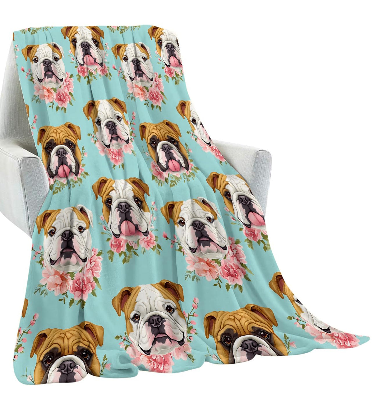 amepay English Bulldog Blanket Gifts for Kids Adult Girls,Cute Puppy Dog Floral Flannel Throw Blankets,Soft Comfy Lightweight for Modern Home Couch Bed Sofa Decor,Pet Lovers 60x50in