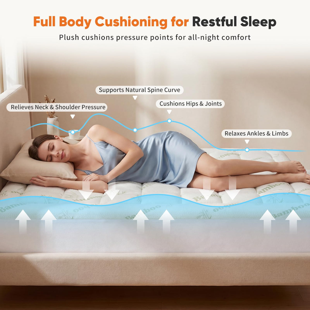 Sweetcrispy Ultra Soft Mattress Topper Queen Size - Viscose Made from Bamboo Pillow Top Mattress Pad for Breathable Cooling & Back Pain Relief, Deep Pocket Comfort Bed Topper, Green