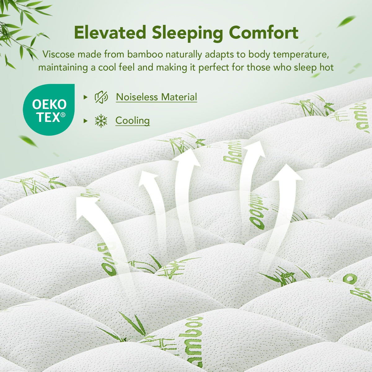 Queen Size Mattress Topper Viscose Made from Bamboo, Extra Thick Quilted Pillow Top, Naturally Cooling & Breathable for Hot Sleepers, Back Pain Relief, Deep Pocket Skirt Fits 6-18", Green