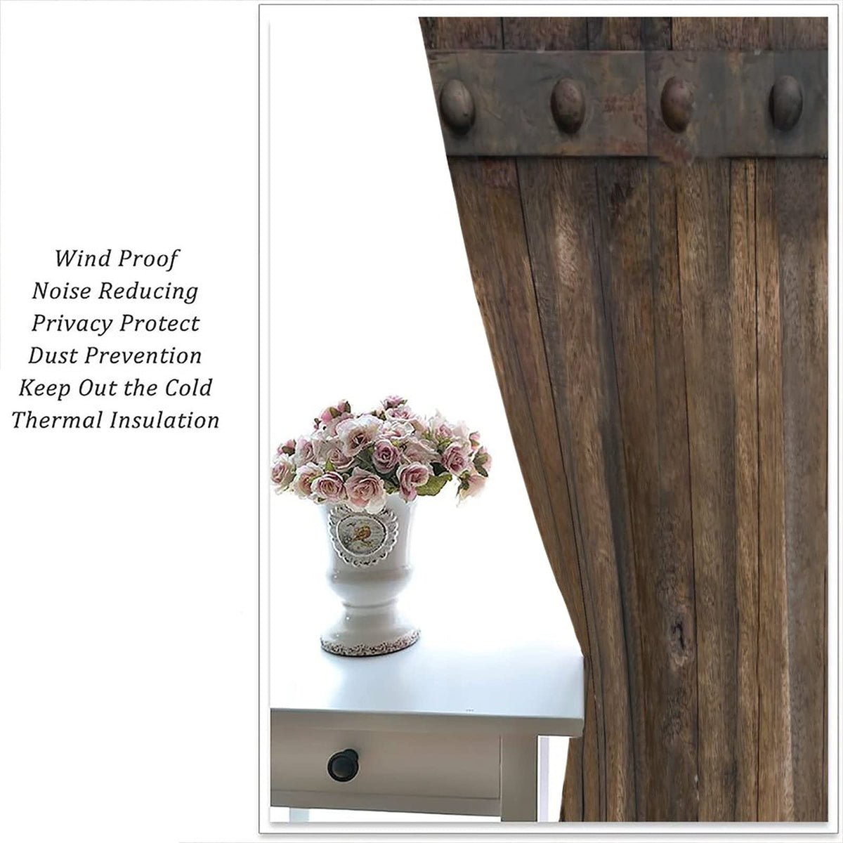 Rustic Wooden Barn Door Curtains Pocket Curtains Timber Wood Brown and Old Metal Panels Texture Thermal Insulated 42x63inch(107x160cm)