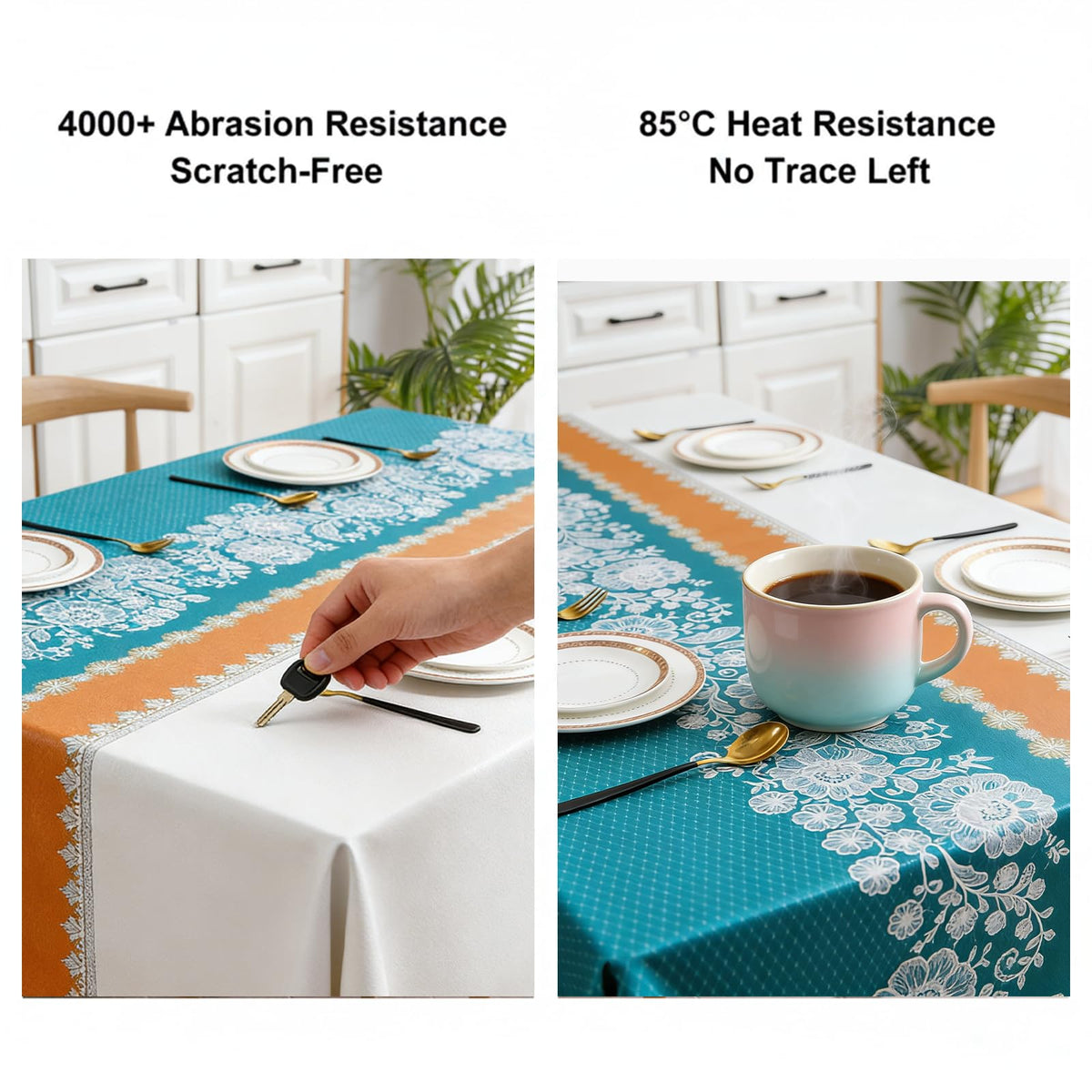 Qvthpv 55 * 70 inch Rectangle Tablecloth, Waterproof, oilproof and heatproof Functions，Just Wipe Gently and There's no Need for Washing for Dining Wedding and Outdoor (Lace - Mihua Blue)