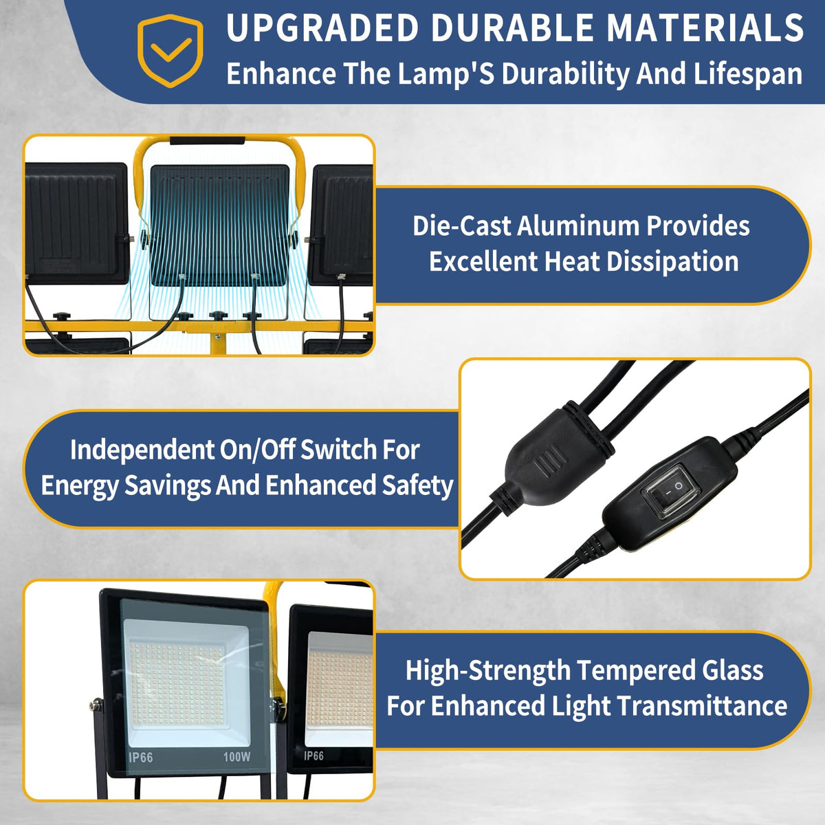 50000LM LED Work Light with Stand, 5-Head Tripod Work Light, IP66 Waterproof Adjustable Telescoping Stand, 3 Modes Portable Light for Construction Site, Garage, Workshop, Job Site, Emergency Lighting