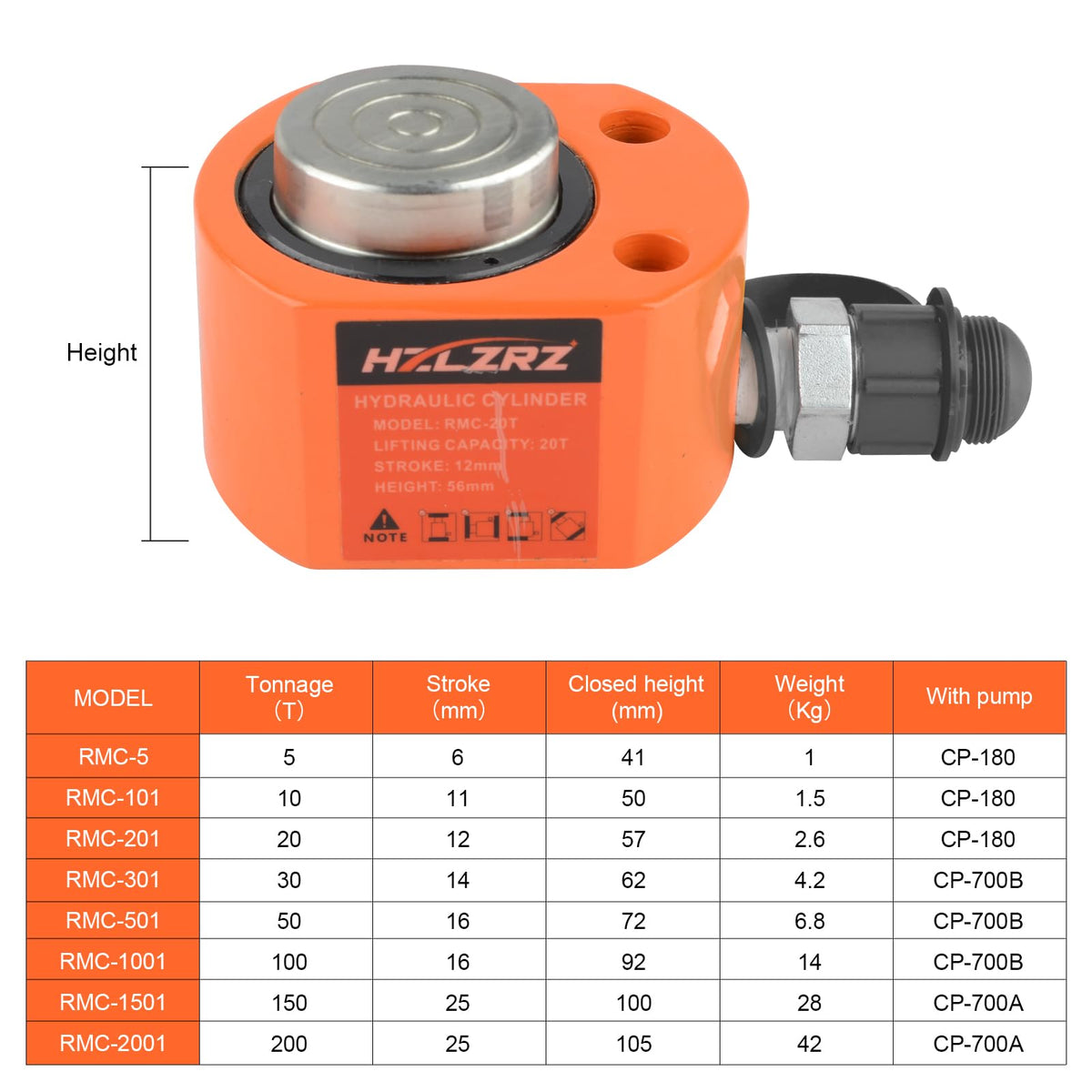 HZLZRZ 10 Ton Hydraulic Cylinder Jack with CP-180 Manual Hand Pump and Porta Power Kit - Industrial Mini Hydraulic Pump Cylinder for Machinery and Shipbuilding (RMC/101)