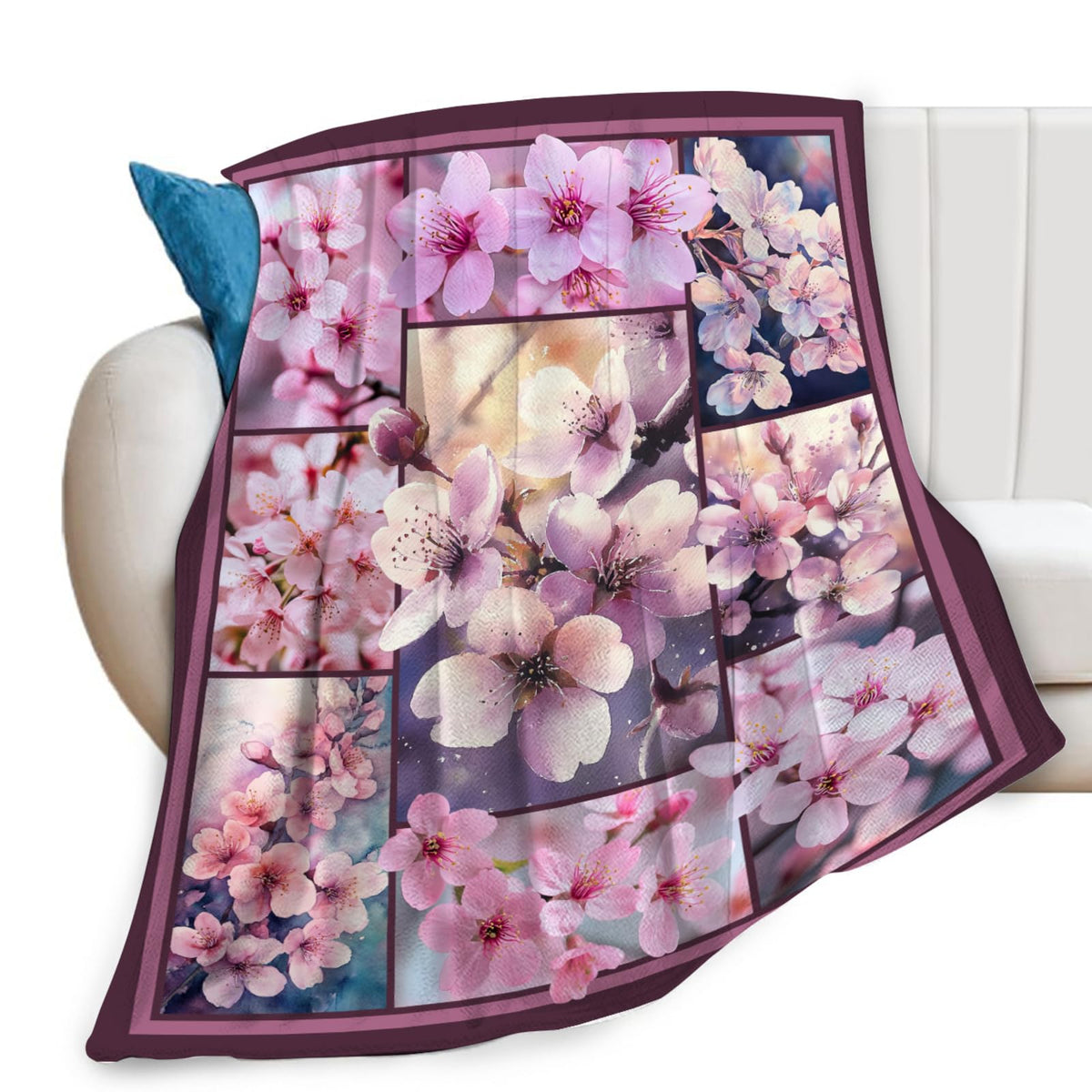 Lovira Cherry Blossoms Throw Blanket Japanese Sakura Floral Print Throw Blankets Gifts for Couch Sofa Bed Stuff Decor Lightweight Soft Cozy Fleece Plush Flannel Bedding for Lover Men Women 40"x50"