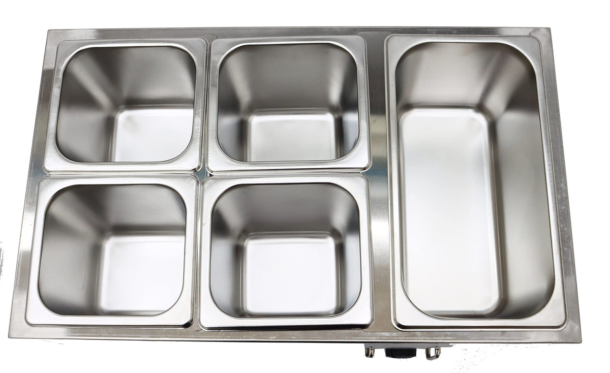 INTSUPERMAI 5 Pots Electric Commercial Food Soup Warmer Canteen Buffet Steam Heater Stainless Steel 110V 1500W 1/6 GN x4+1/3GN x1 6 inch deep Adjustable Temp Restaurants, Catering and Parties