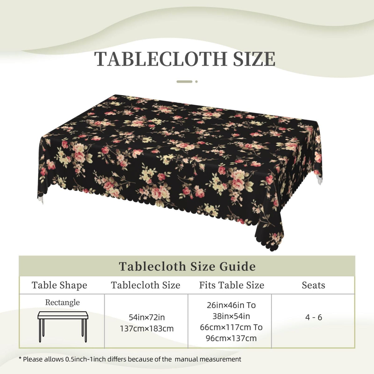XIOURERY Flower Pattern Table Cloths Decorative for Dining Room, Rustic Roses Boho Botanical Plant Washable Tablecloth for Home, Restaurant, Outdoor Party Table Cover 54x72 Inch