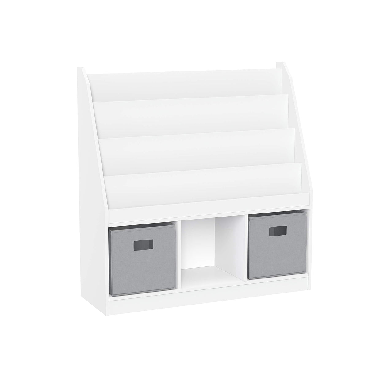 RiverRidge Kids Bookrack with Three Cubbies and 2 Gray Bins