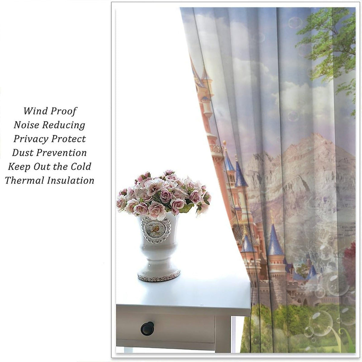 Pink Castle Curtains For Children Romantic Fairy Tale World One Garden Floral Castle Pattern Rod Pocket Window Drapes For Kids Girls Boys Bedroom Living Room 2 Panels Set 41x 45 in （No Blackout）