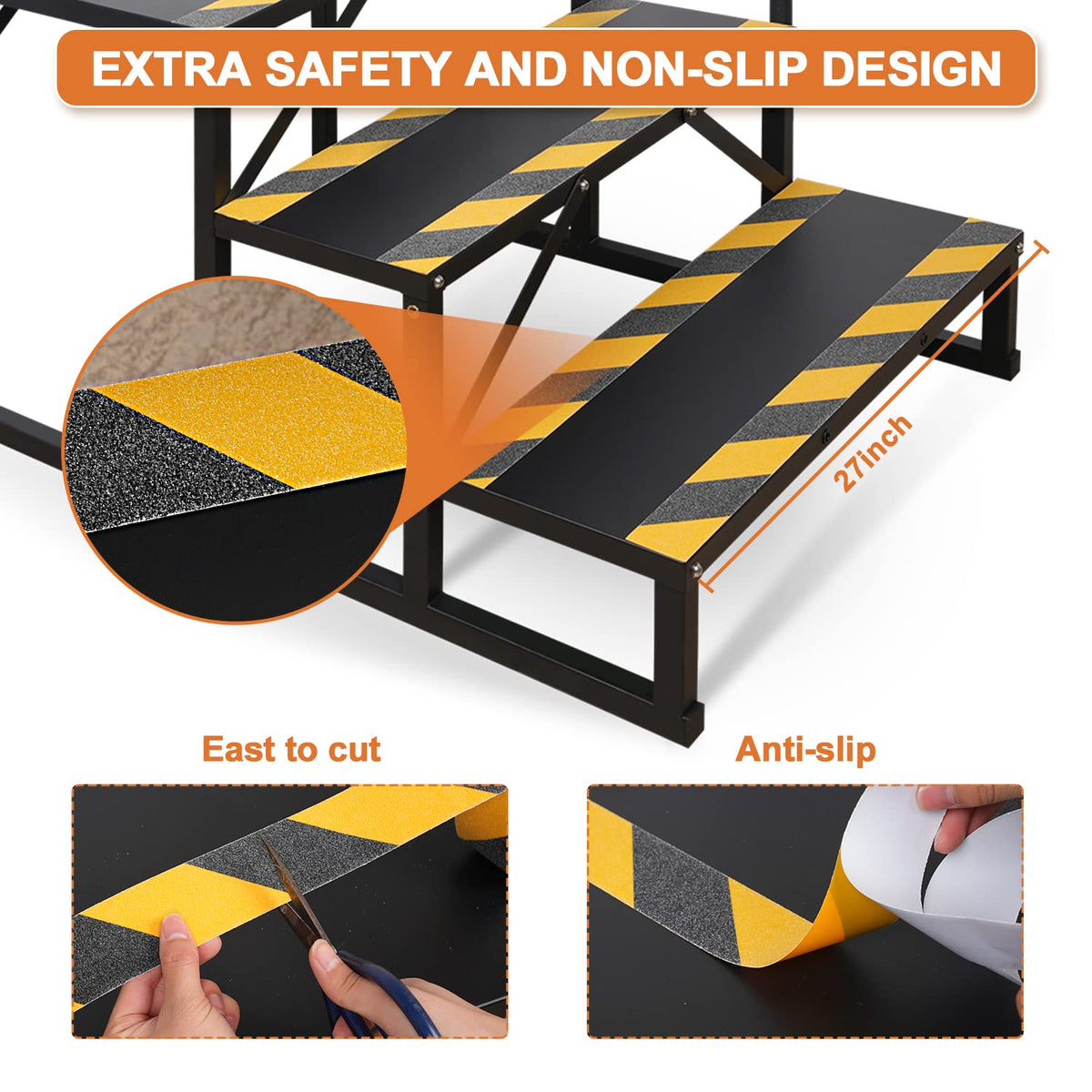 Kinchoix 3 Step RV Stairs, Hot Tub Steps, Outdoor Spa Step Ladder with Handrail,Portable Economy 5th Wheel Stair for Travel Trailer, Motor Home, Camper and Porch with Non-Skid Tapes