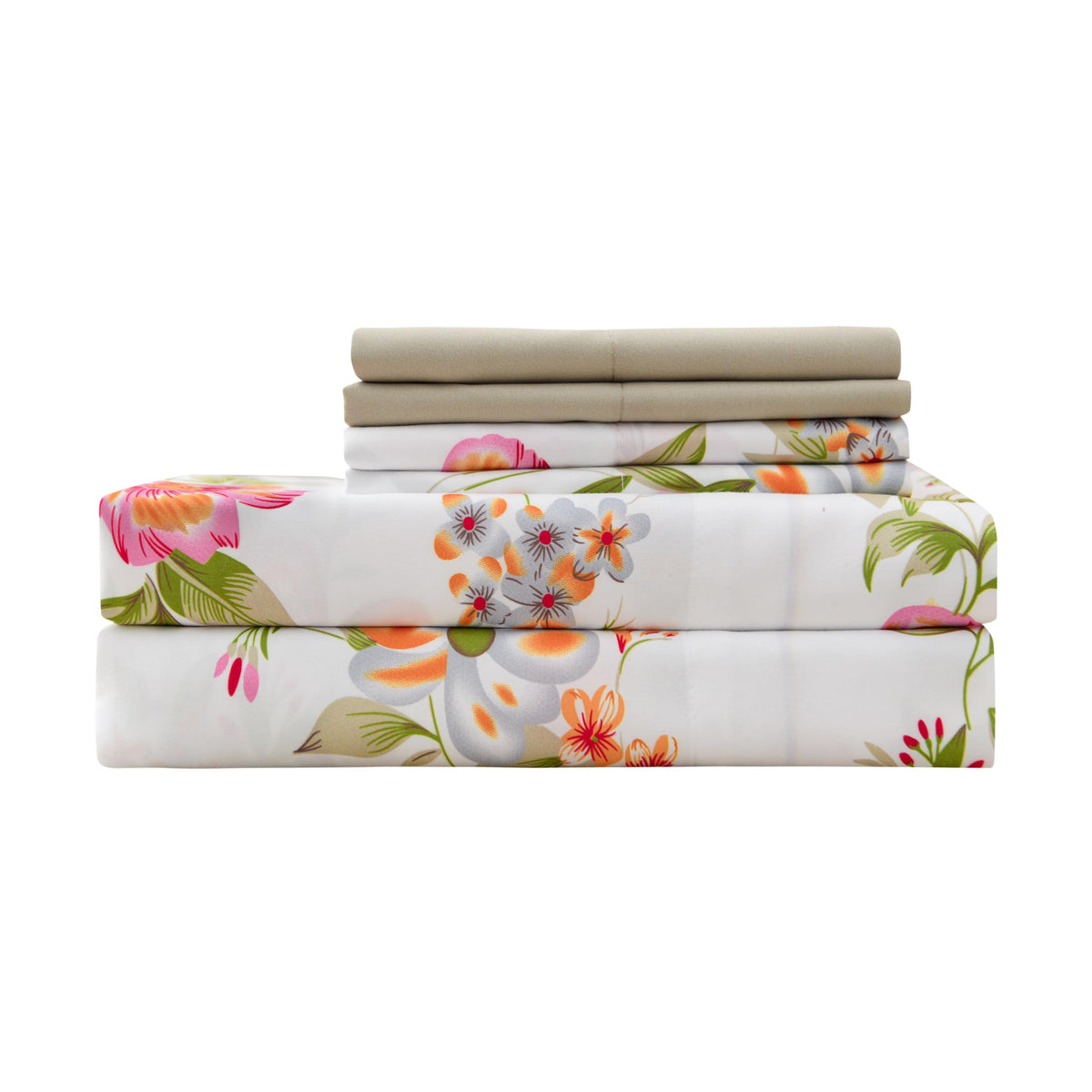 Spirit Linen Home 6-Piece Queen Size Bed Sheet Set - Deep Pocket, Floral Print Design, Soft and Breathable Bed Sheets, Microfiber Material, Includes 1 Fitted, 1 Flat, 4 Pillowcases - Pink/Green Floral