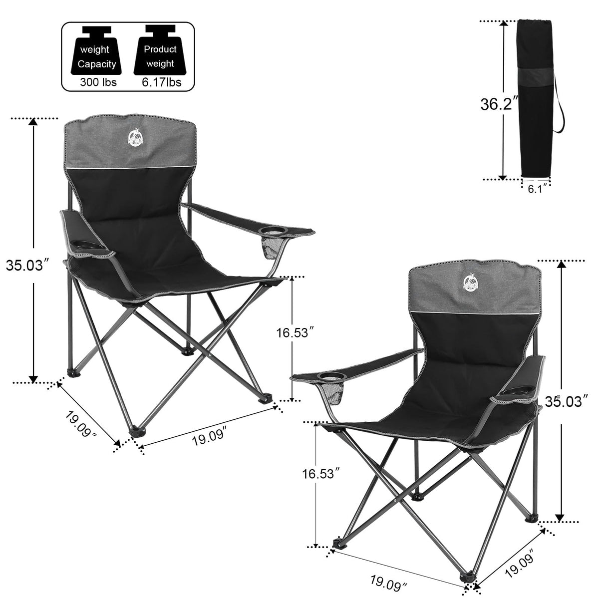 Northroad Folding Camping Chair Set of 4, Portable Collapsible Conversation Set w/1 Sofa, 2 Single Chairs, 1 Table for Family Patio, Outdoor Travel,Beach(Black)