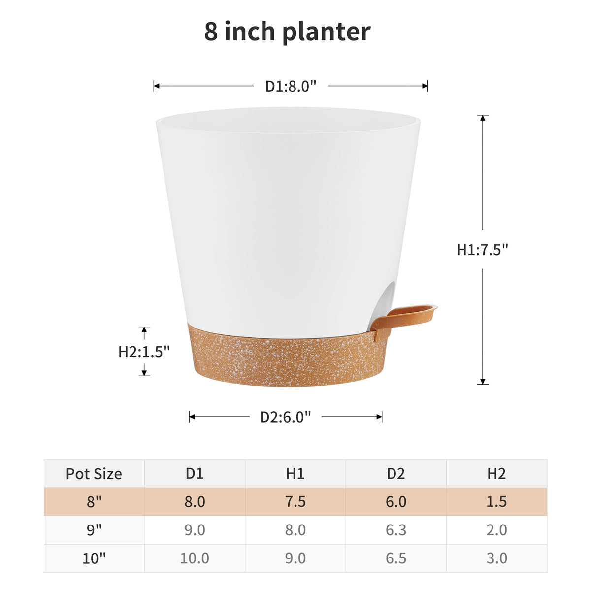 FaithLand 2-Pack 8 Inch Planter Pots for Indoor Outdoor Plants, Self Watering Flower Pots with Deep Reservoir, White with Terracotta …