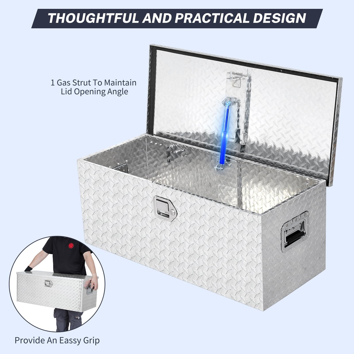 IDEALHOUSE Heavy Duty Aluminum Truck Bed Tool Box, Diamond Plate, 30x15x15 in - Lockable, Waterproof Storage Chest with Side Handle, for Pickup, RV, Trailer, Underbody - Star Diamond Design