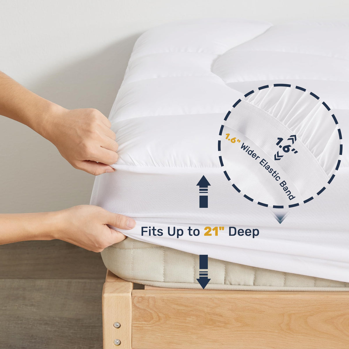 Unikome Waterproof Mattress Pad Queen Size, Ergonomic Quilted Mattress Topper – Soft Breathable Bed Cover with Deep Pocket (Fits 8-21 Inches), Noiseless Durable and Machine Washable (White, 60x80)
