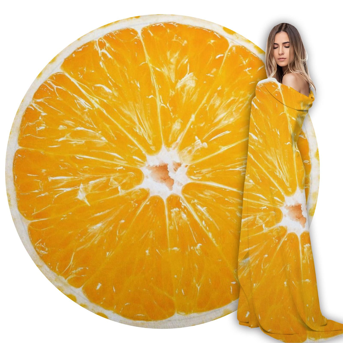 Food Throw Blanket Orange, Realistic Funny Orange Blanket for Adults and Kids, Ronud Novelty Fruits Printed Blanket for Couch,Sofa,Bed, Fun Comfy Cozy Gifts for Boys,Girls 47 Inches