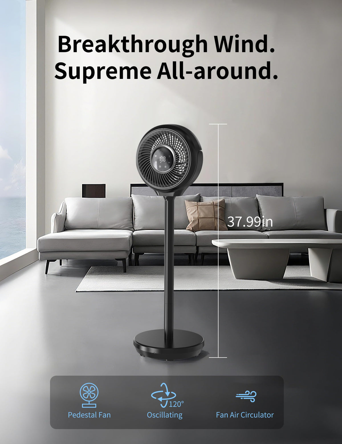 Standing Fan for Bedroom, Omnidirectional 180° Oscillating Quiet Pedestal Floor Fans, 25dB Ultra Quiet DC Cooling Fan Blows Cold Air with Remote, 15 Speed, 3 Modes, 12H Timer, 15-38" Height Adjustable