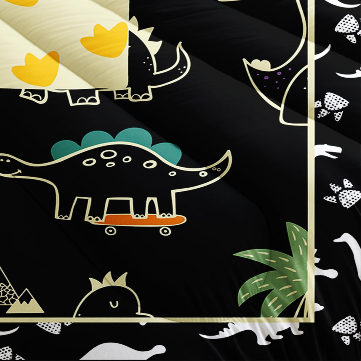 lneffble Kids Dinosaur Comforter Set Twin Size for Boys，Black Twin Size Dinosaur Bedding Sets for Boys with 1 Comforter with 2 Pillow Case