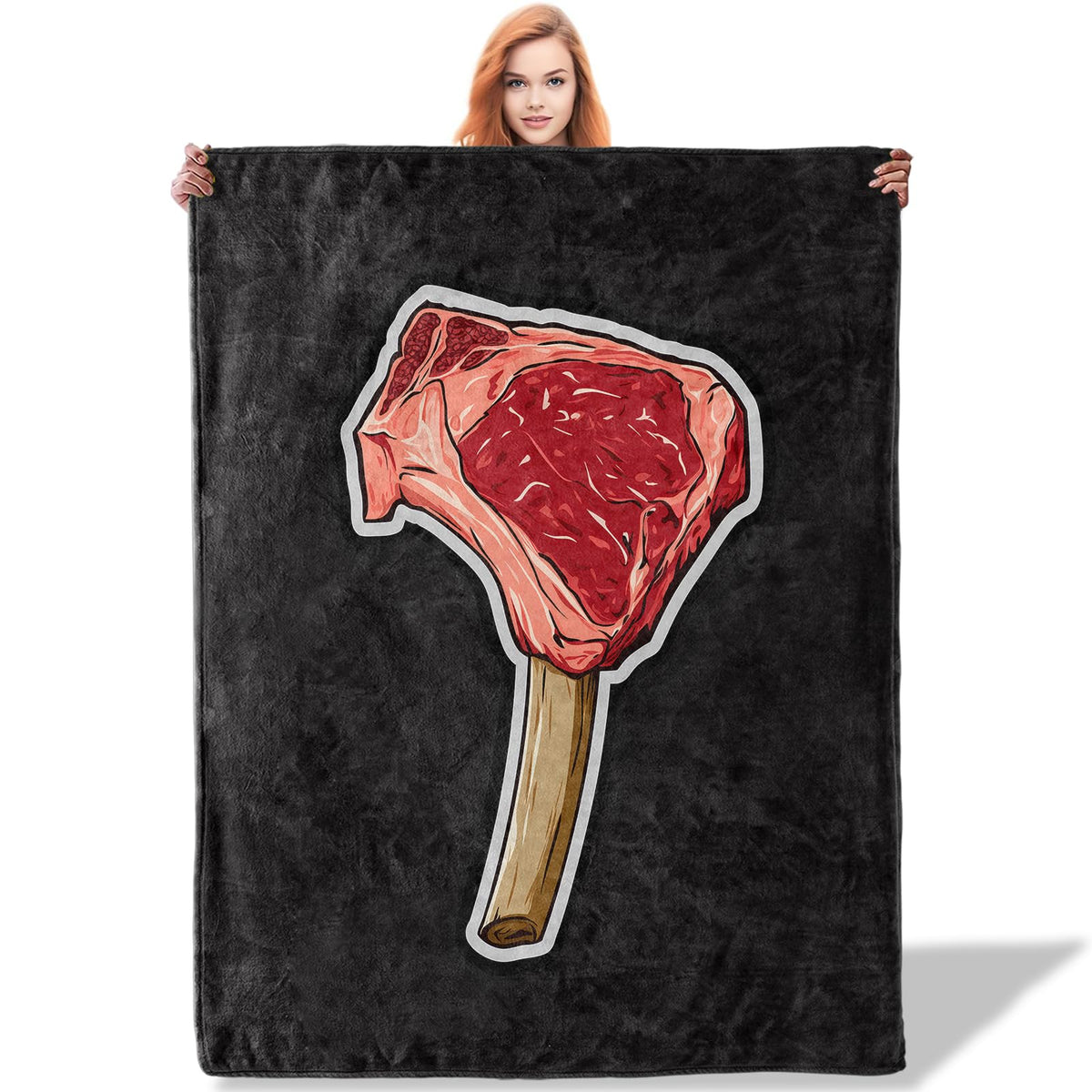 Plistiz Meat Lovers Throw Blanket 50"x60", Steak Print Theme Blankets for Living Room Couch, Home Decor, Soft Flannel Food Gifts for Adults and Men