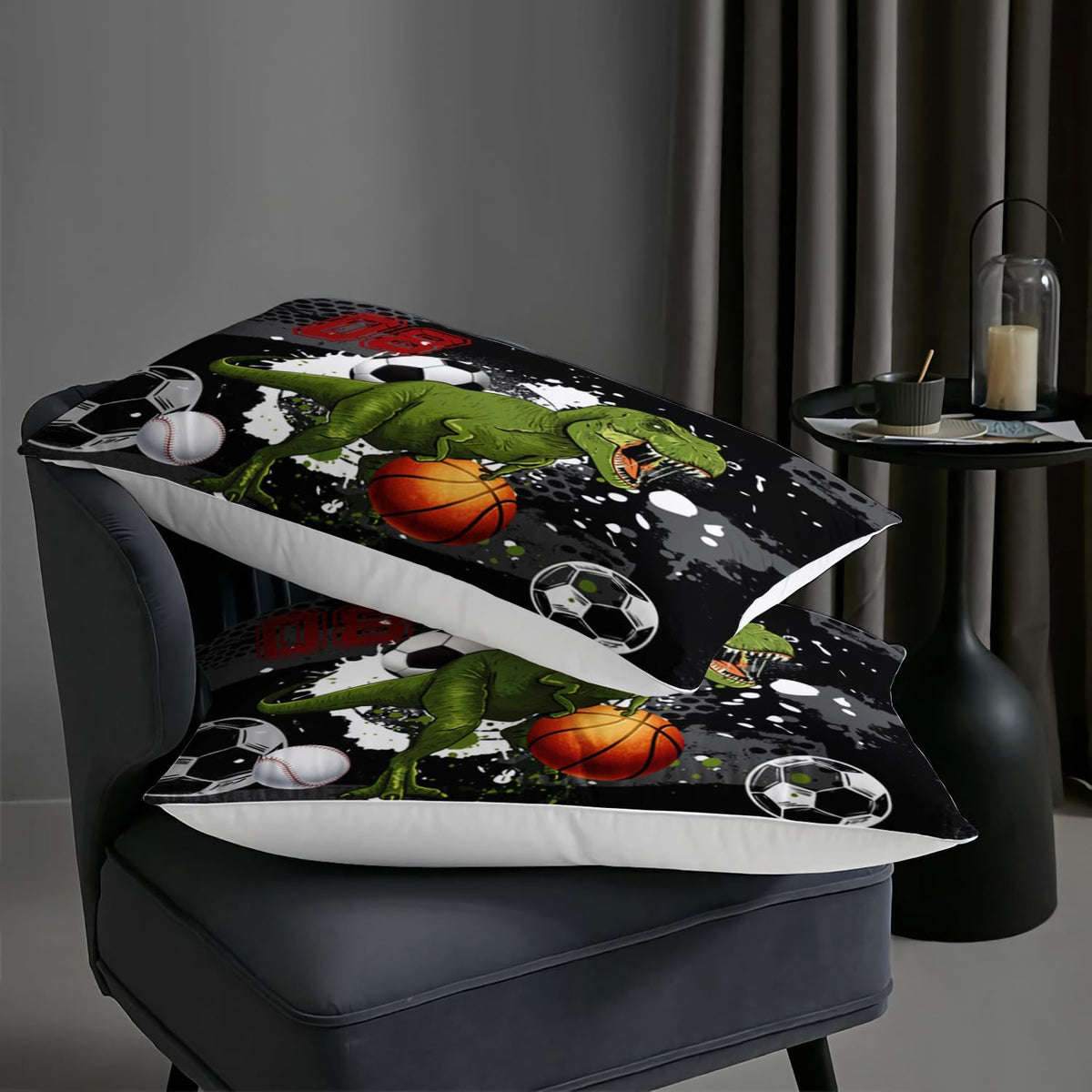 AILONEN Boys Dinosaur Comforter Set Twin Dinosaur Bedding Set,Sport Basketball Soccer Ball Print Comforter Set,3 Pieces Teen Boys Bed in a Bag, 1 Quilt and 2 Pillowcases