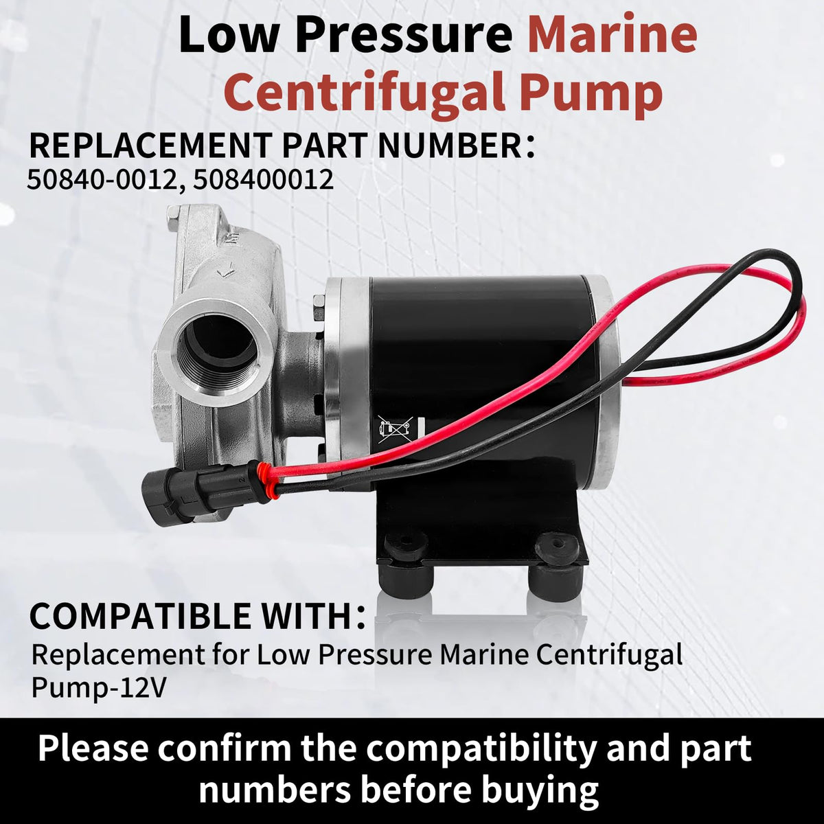 50840-0012 12V ‎29.7GPM Low Pressure Marine Centrifugal Pump Replacement for 50840-0012 Cyclon Centrifugal Pump 8.7Psi 3/4"NPT Stainless Steel Electric Water Pump for Marine & RV