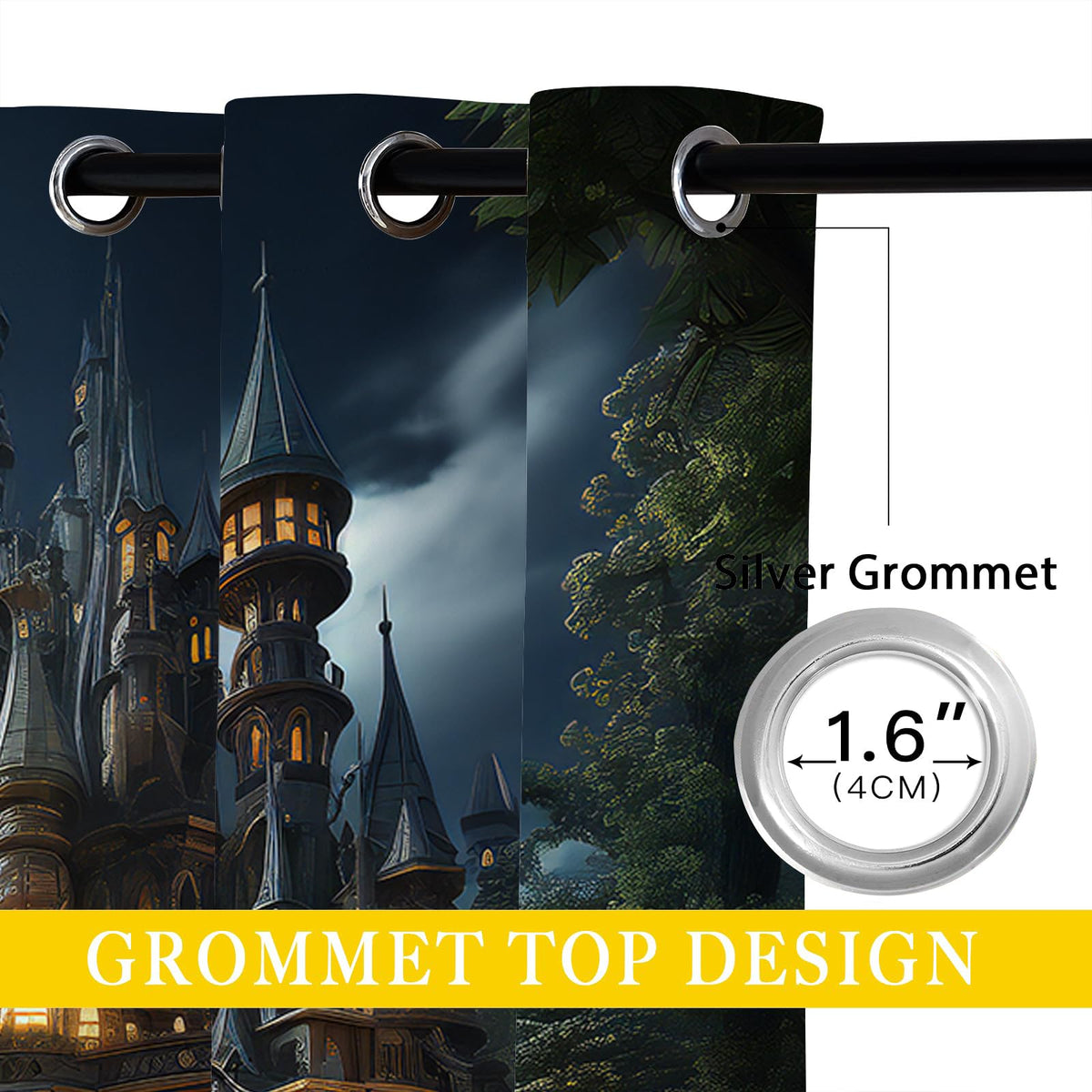 ONINUO Enchanted Castle Blackout Curtains for Girls Boy Home Decor, Magic Forest Fantasy Nature Grommet Thermal Insulated Drapes Darkening Window Curtain for Bedroom Living Room, 42 x 45 Inch