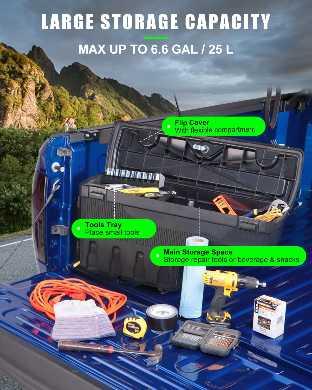 SCITOO Truck Bed Tool Box for Dodge Ram 1500 2019-2021 Left & Right Side,Multi-Compartment Dividers Organized Storage,Heavy Duty & No-Drill Installation