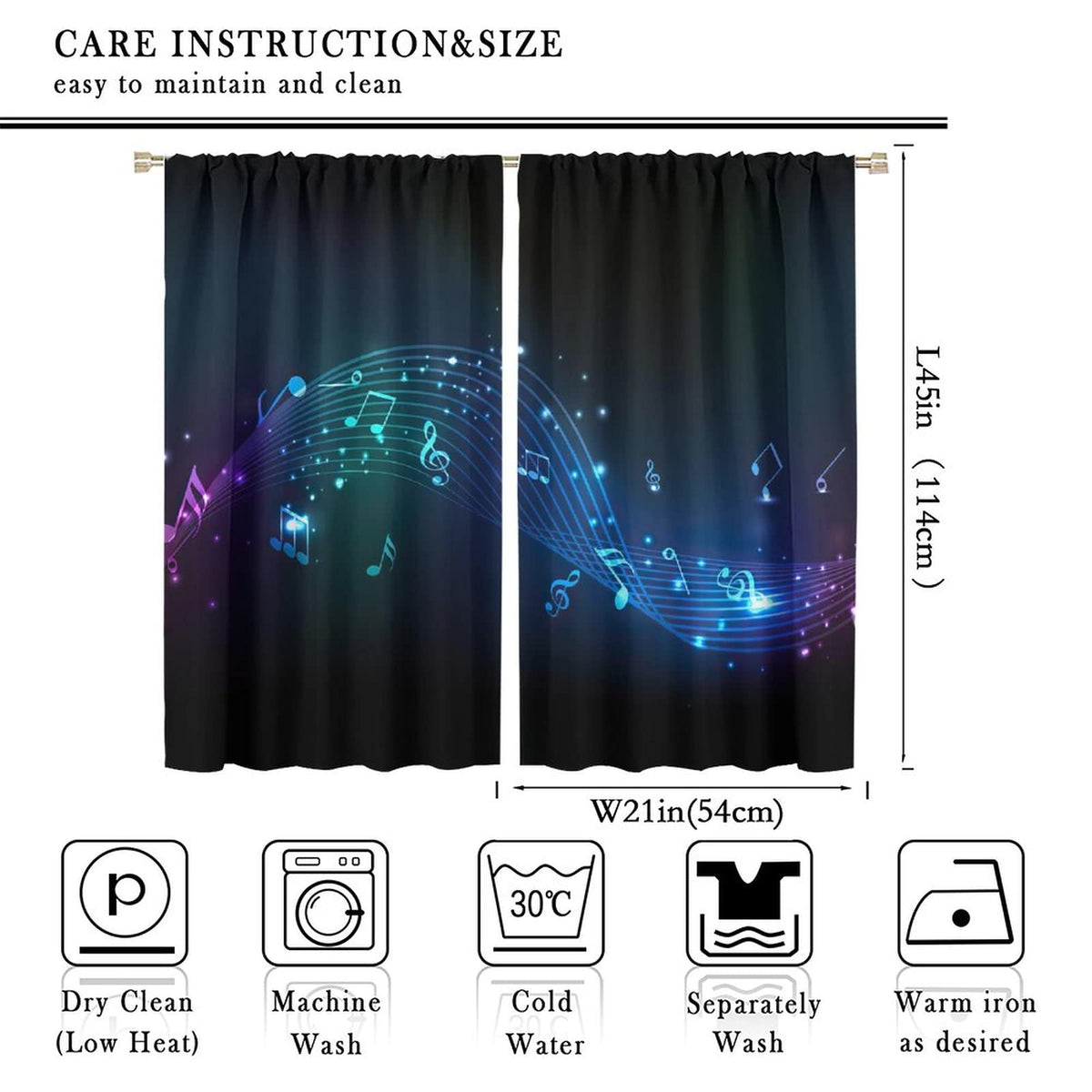 Music Blackout Curtains,Colorful Shiny Music Note Room Darkening Door Window Rod Pocket Curtain for Living Room Bedroom W42xL45in