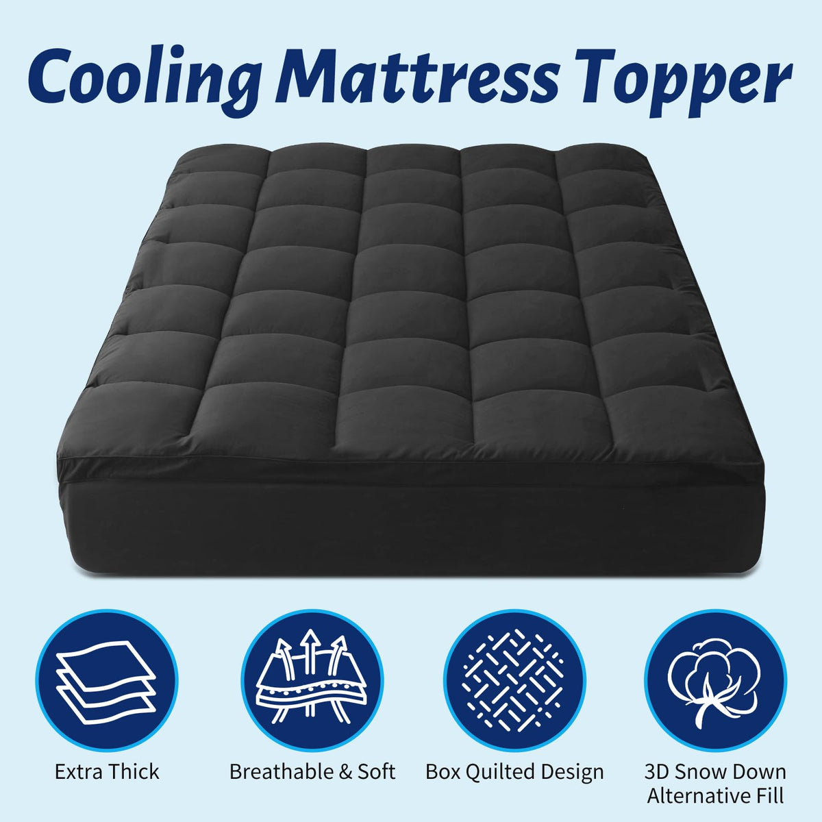 Thick Mattress Topper Full with Deep Pocket, Extra Pillow Top Mattress Pad, Breathable & Cooling Mattress Cover, Fits 8-21 Inch, Soft Support for Back Pain Relief, Mattress Protector (Full, Black)