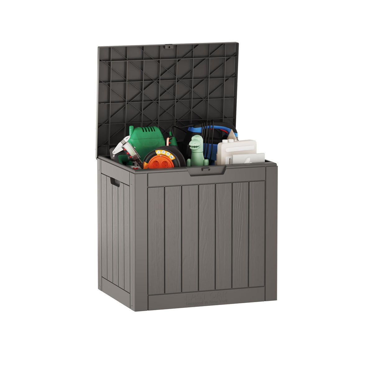 EAST OAK Deck Box, 31 Gallon Indoor and Outdoor Storage Box with Padlock for Patio Cushions & Keter Marvel Plus 71 Gallon Resin Outdoor Box for Patio Furniture Cushion Storage, Brown
