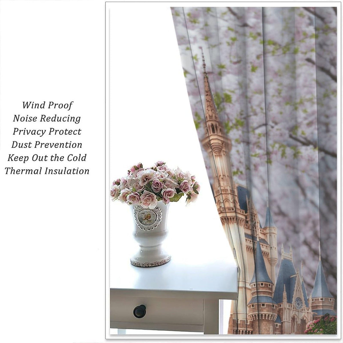 Princess Castle Curtains For Kids Romantic Fairy Tale Castle Flower Garden Rod Pocket Window Treatments for Girls Boys Children Bedroom Nursery Living Dining Room 2 Panels Set 41x 45 in （No Blackout）